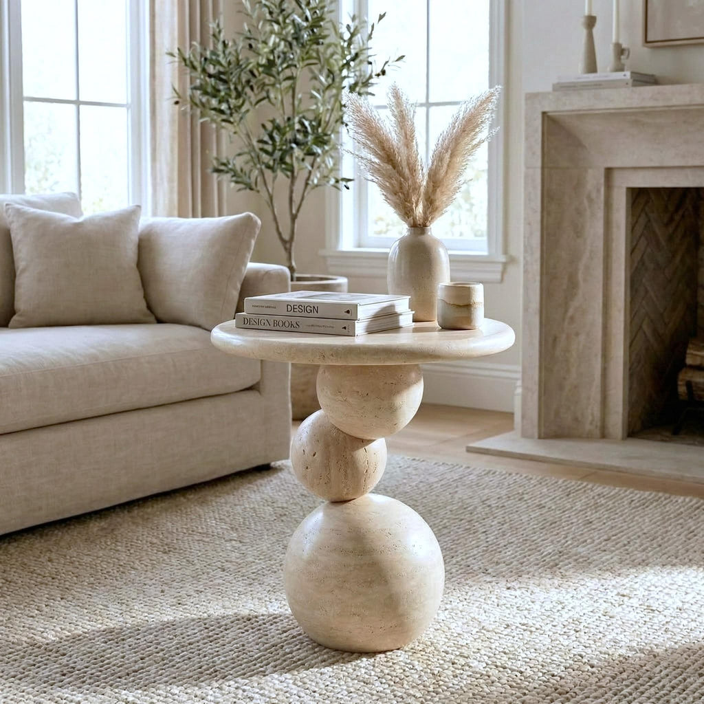 Sfera Side Table — Travertine