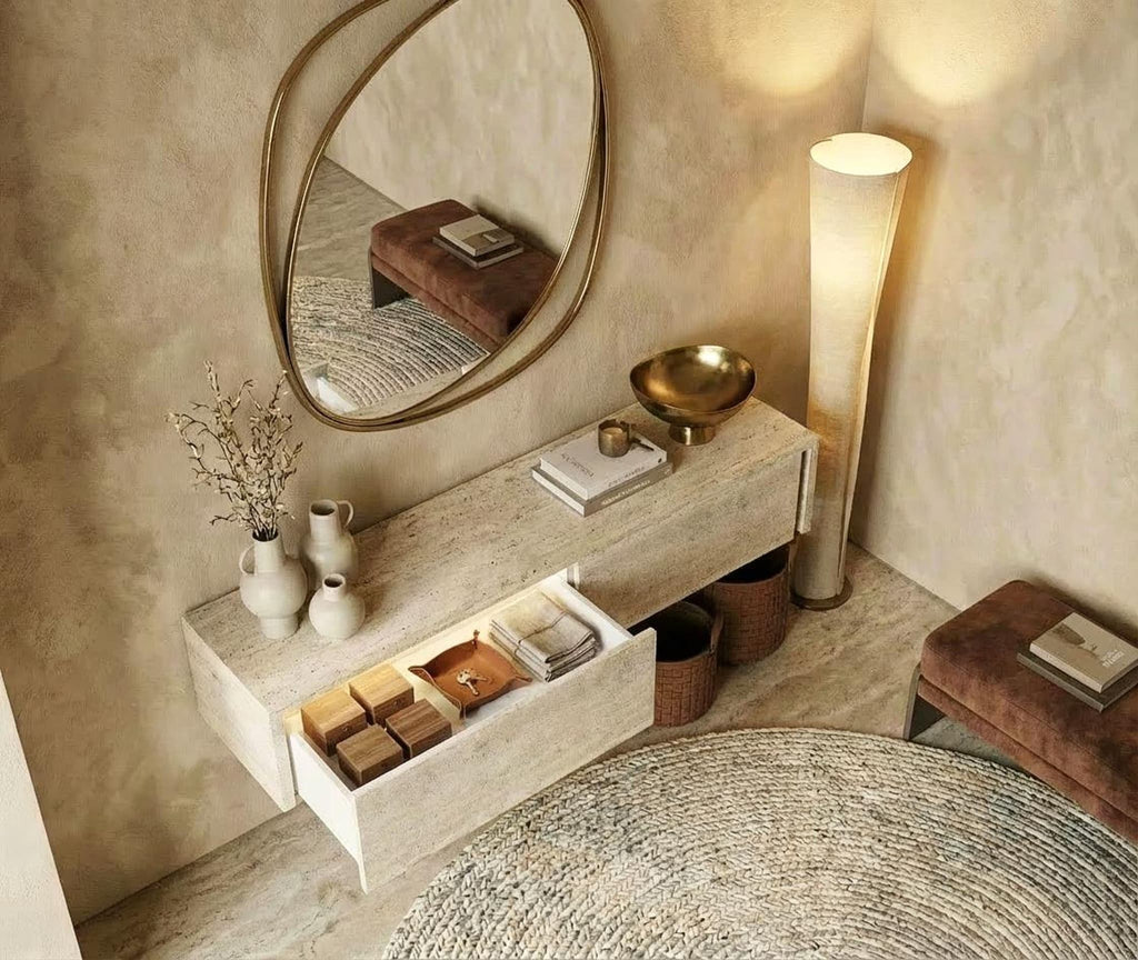 Vela Floating Console — Travertine