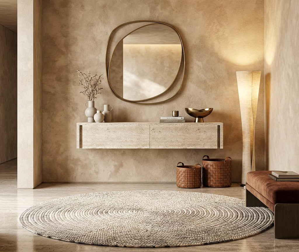 Vela Floating Console — Travertine