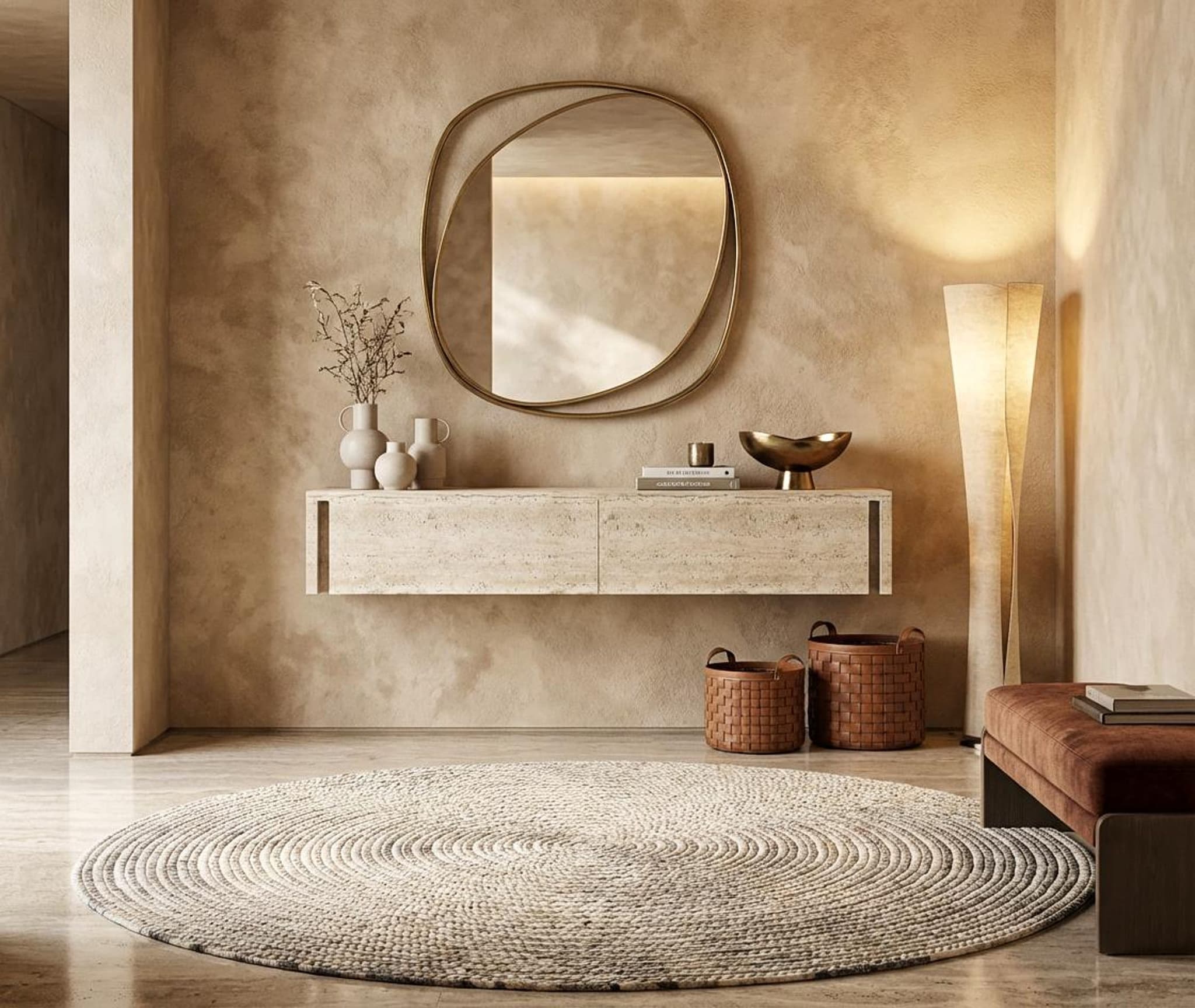 Vela Floating Console — Travertine