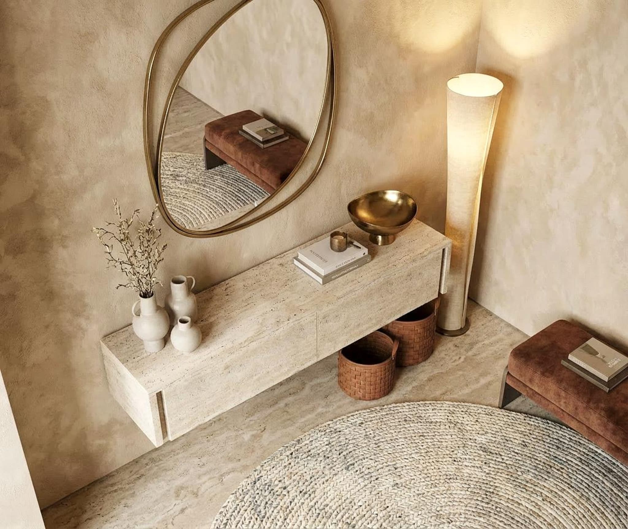 Vela Floating Console — Travertine