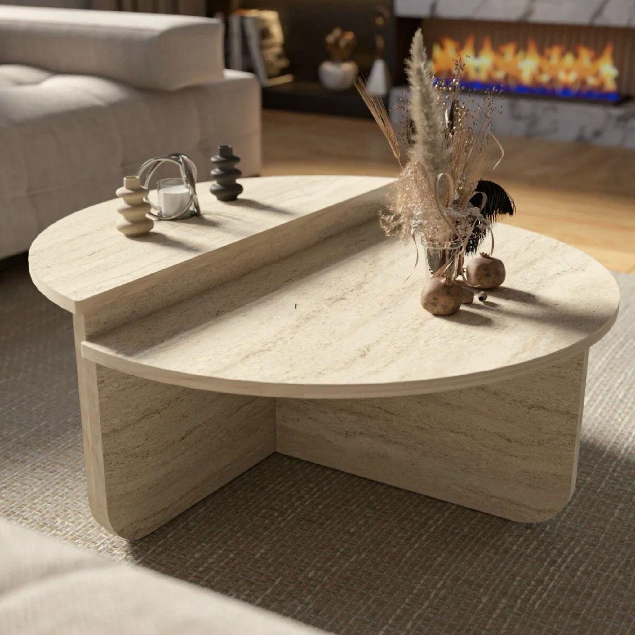 Volta Side Table — Travertine