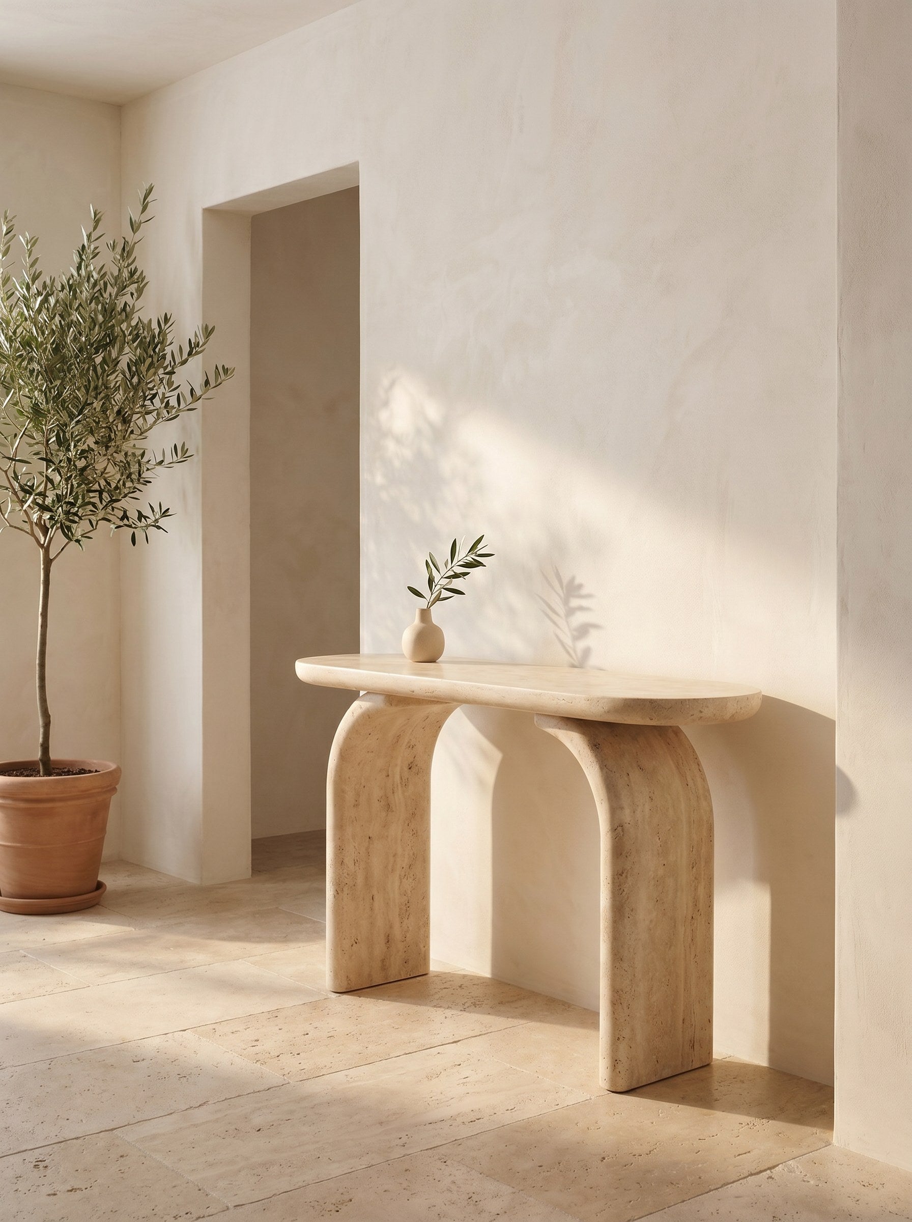 Arco Console Table in Travertine
