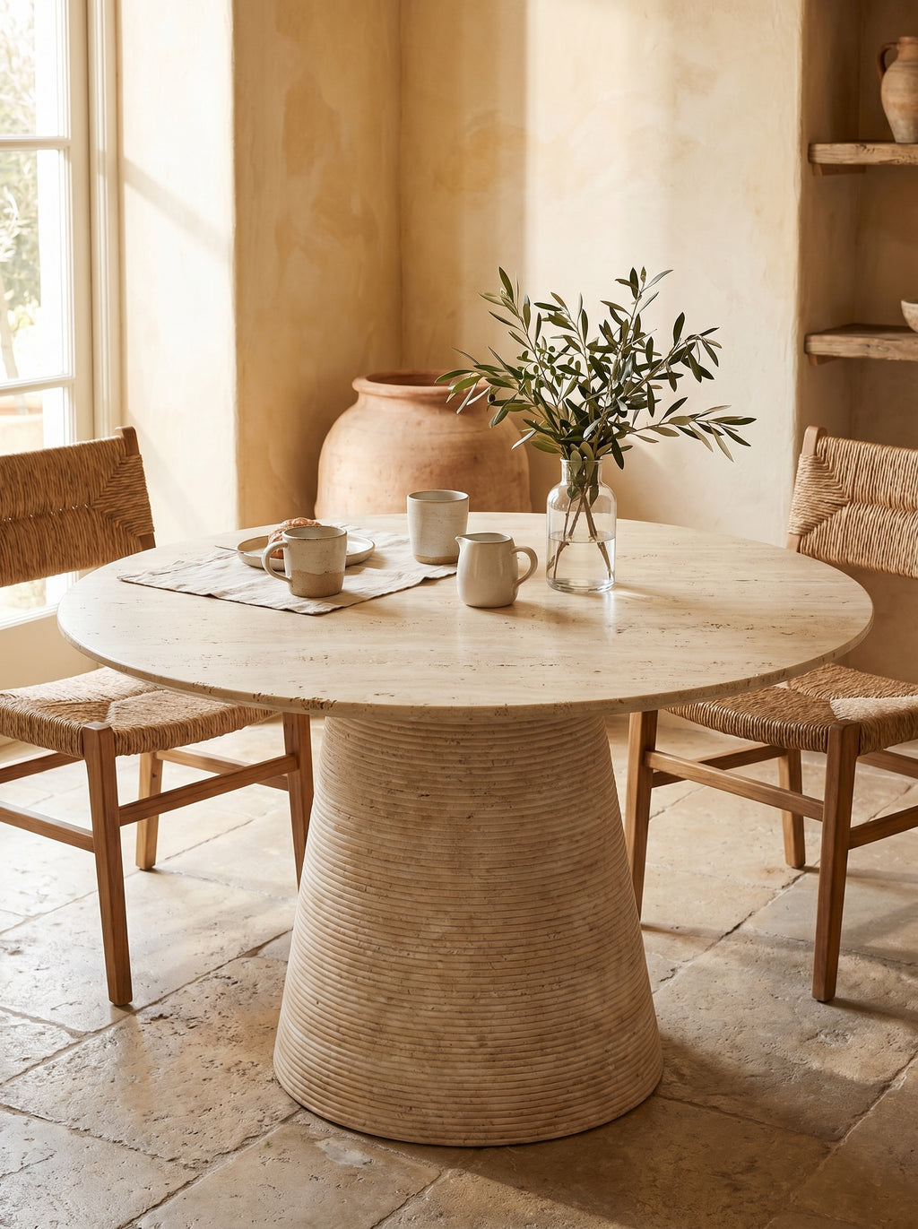 Conca Dining Table in Travertine