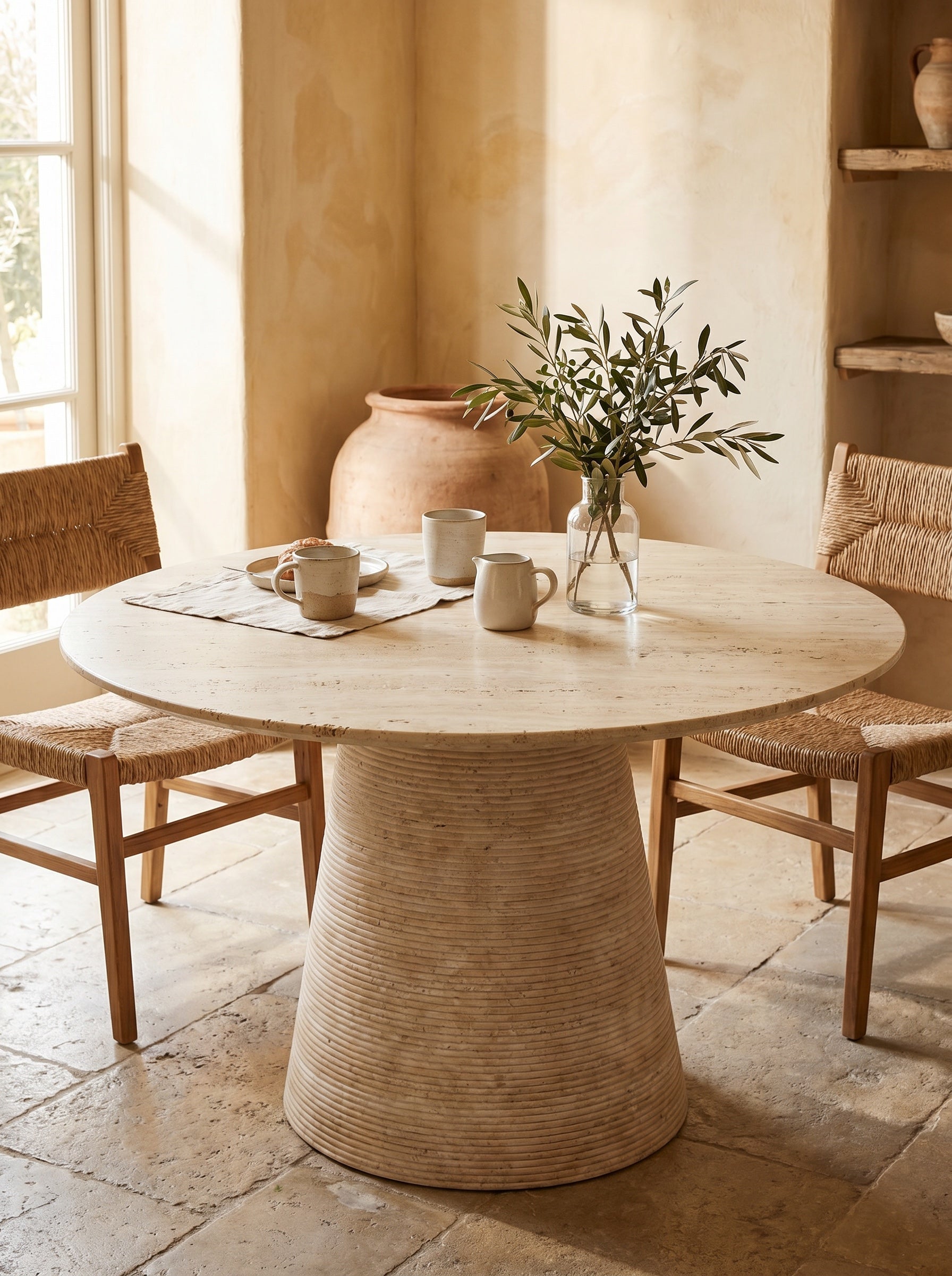 Conca Dining Table in Travertine