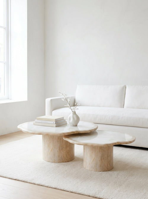 Giada Coffee Table in White Travertine, Duo