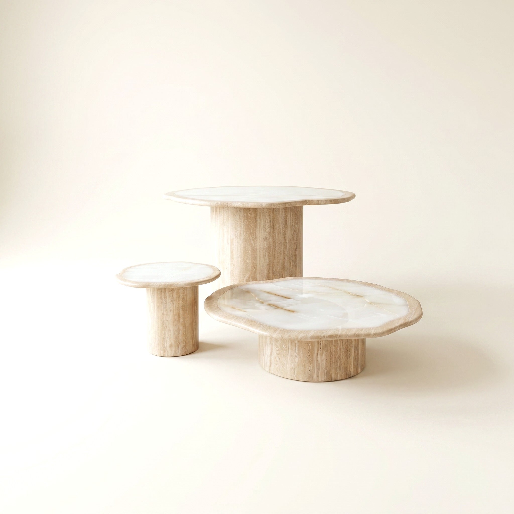 Giada Coffee Table — White Travertine — Trio