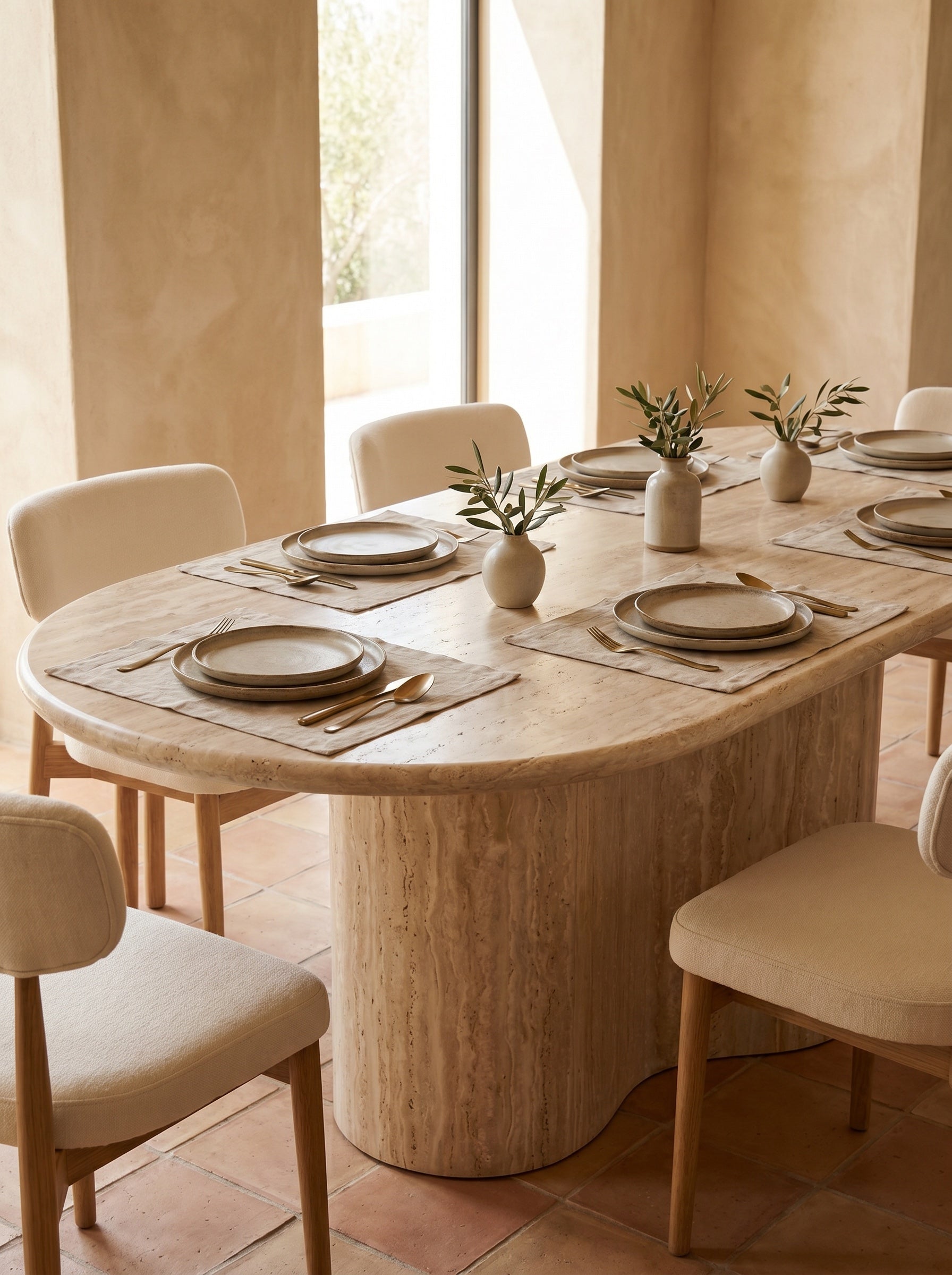 Marea Dining Table in Travertine