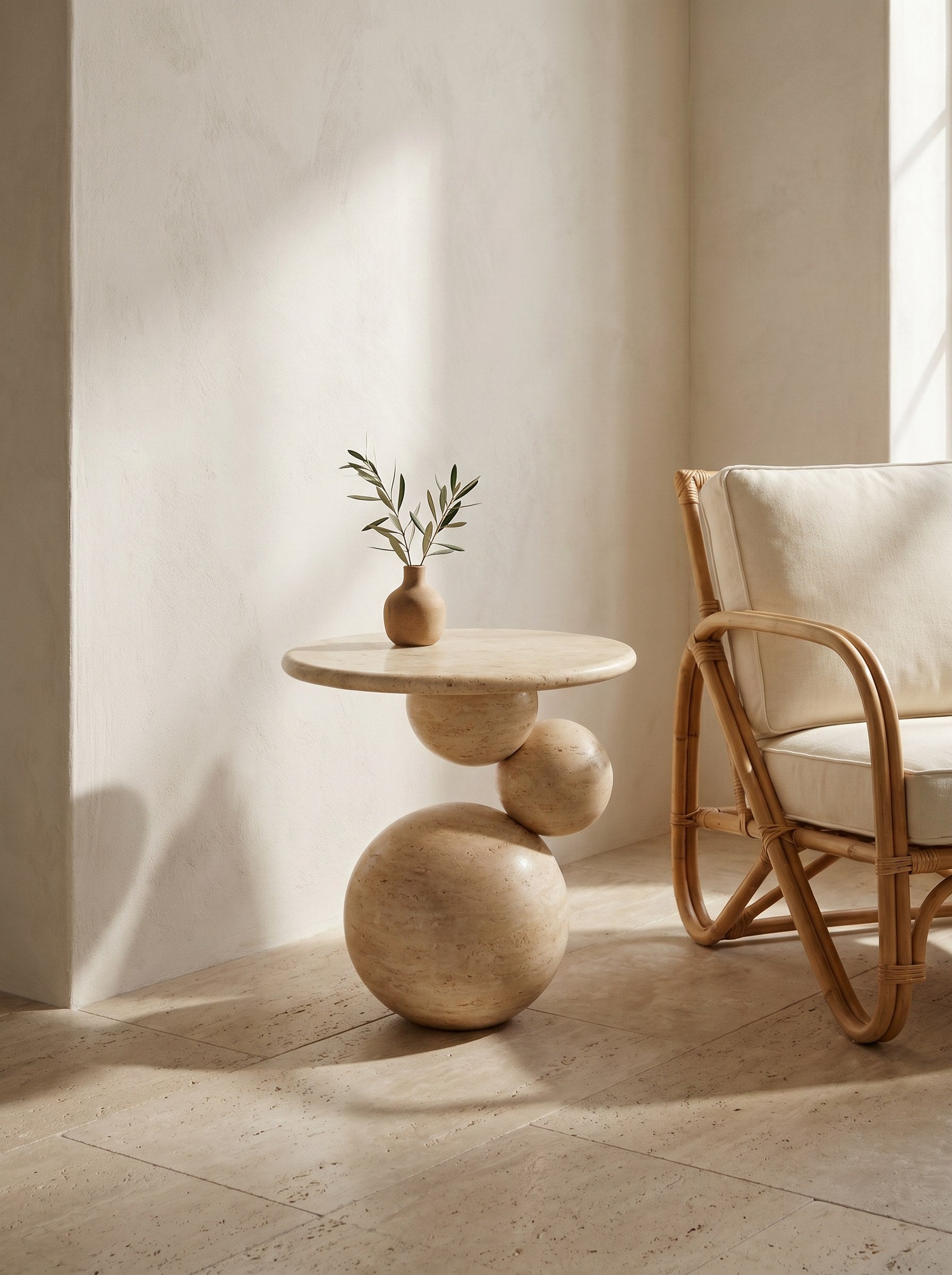 Sfera Side Table in Travertine
