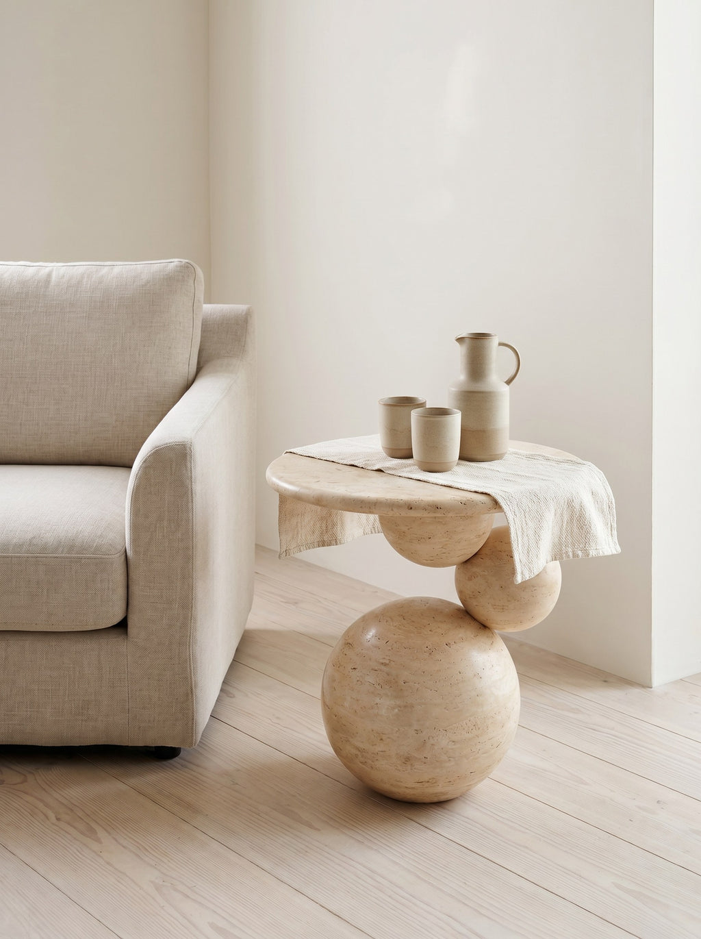 Sfera Side Table in Travertine