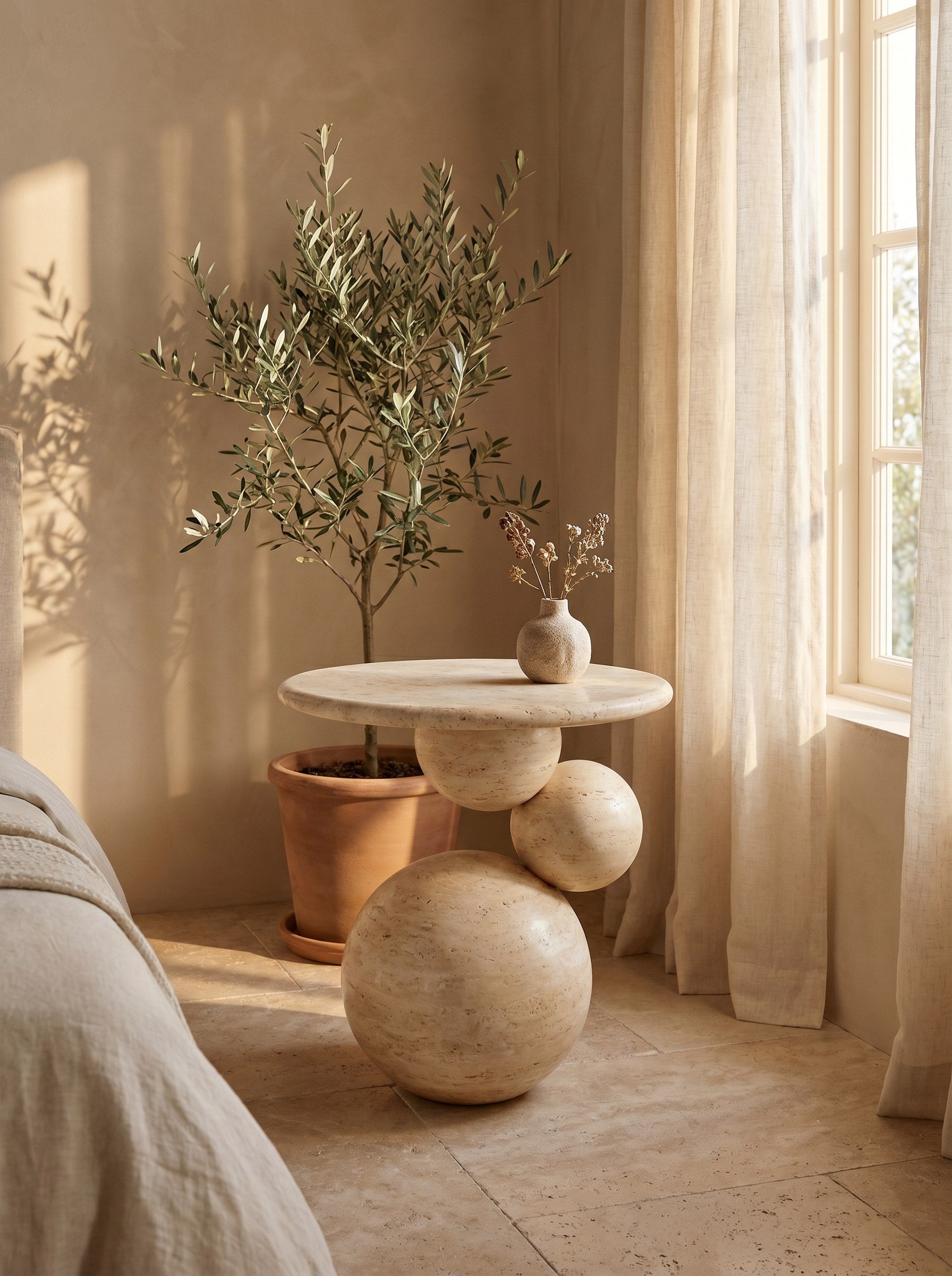 Sfera Side Table in Travertine