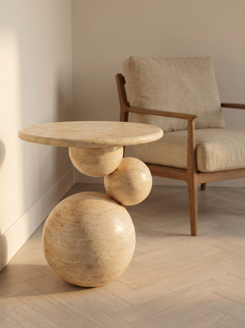 Sfera Side Table in Travertine