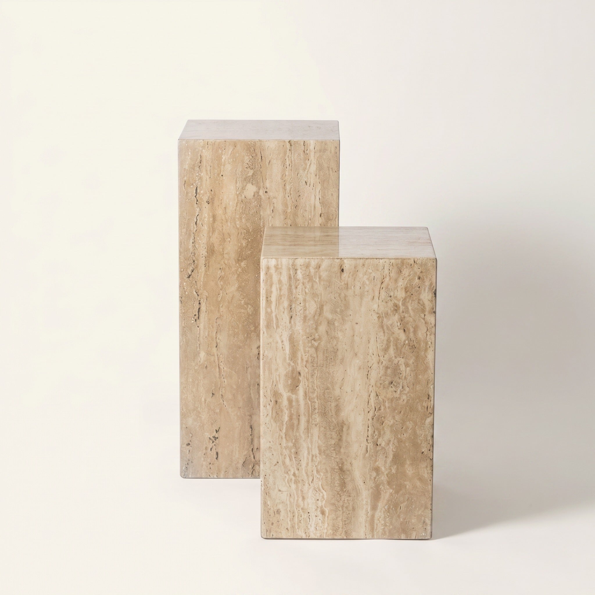 Terra Side Table in Travertine, Duo